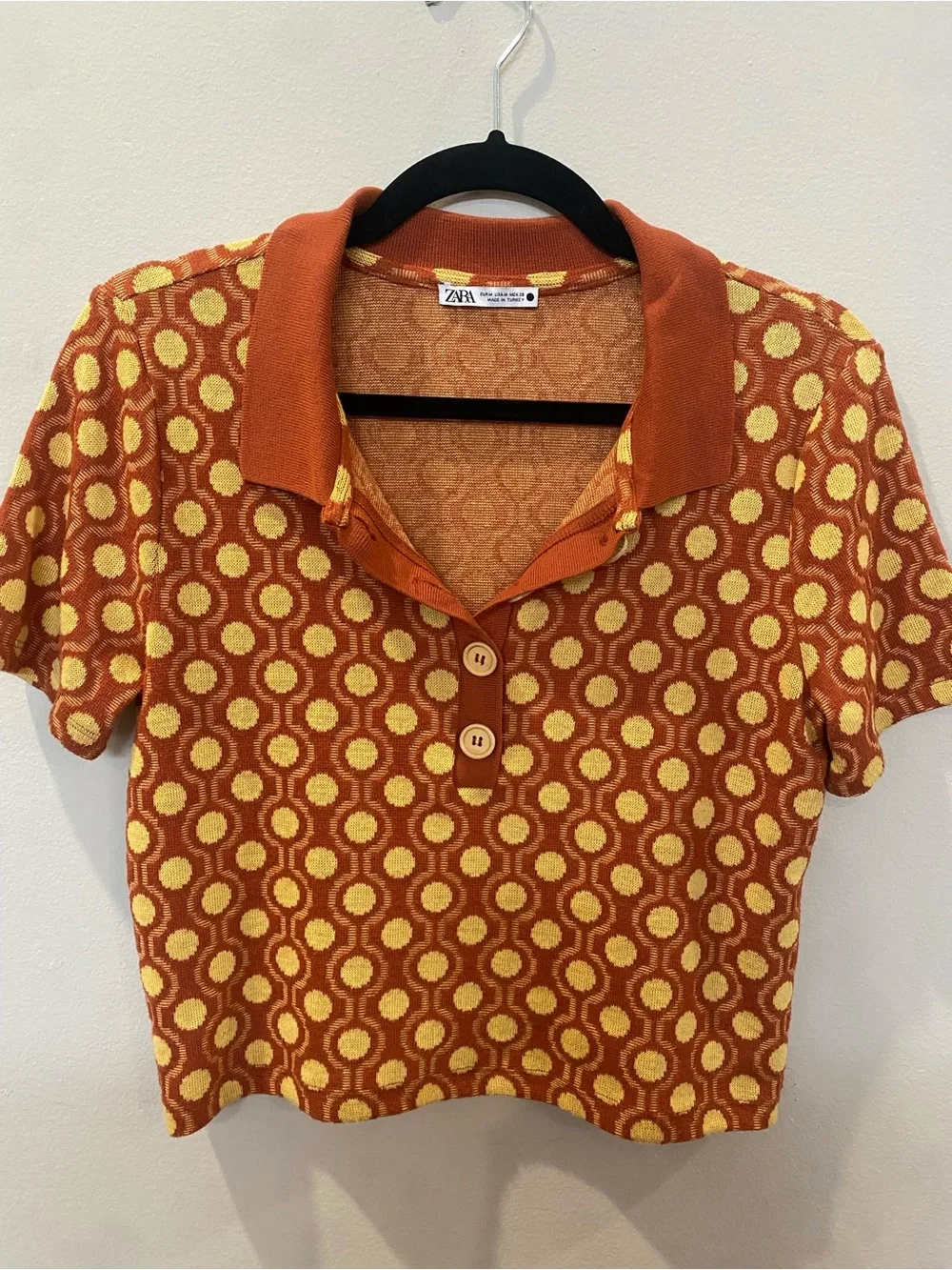 Zara 70s Style Retro Rust & Yellow Polo & Skirt Set AS SEEN ON YELLOWJACKETS